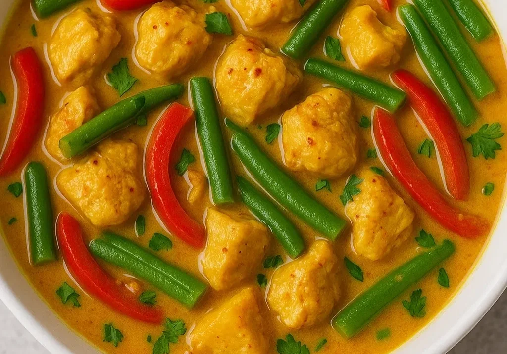 Thai coconut chicken curry with vegetables.