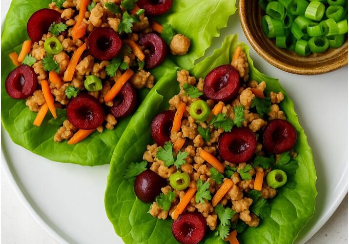 Lettuce wraps with cherries and vegetables.