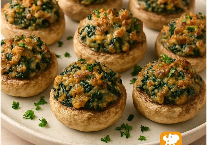 Stuffed mushrooms with spinach and cheese filling.