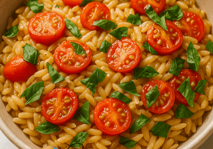 Orzo salad with tomatoes and basil.